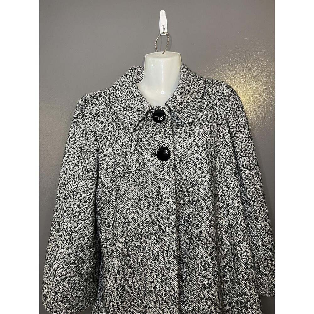 Charles Gray Coat Womens Medium Gray Wool Tweed Overcoat 3/4 Sleeve Button Lined